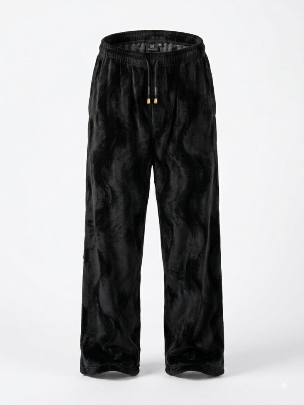 Stardom Collection Men's Plush Wide Leg Adjustable Track Pants XXL Black Wave